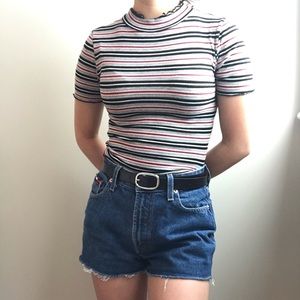 Striped mock neck top